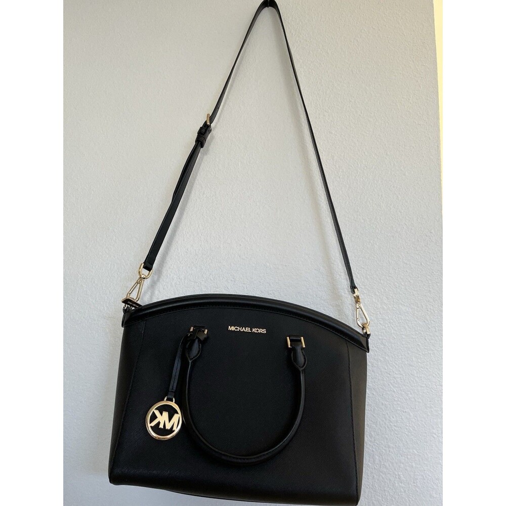 Michael Kors Shoulder Bag Medium Black Saffiano Leather Satchel Crossbody Luxe
